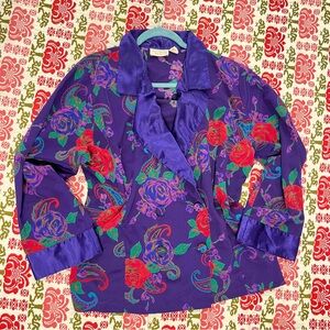 Victoria's Secret Purple Floral Blazer with Red & Green Accents